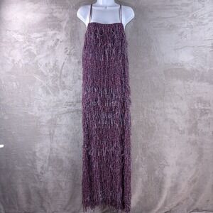 ODEEH Couture Dress Womens Size 34 Pink Blue Printed Spaghetti Strap Maxi